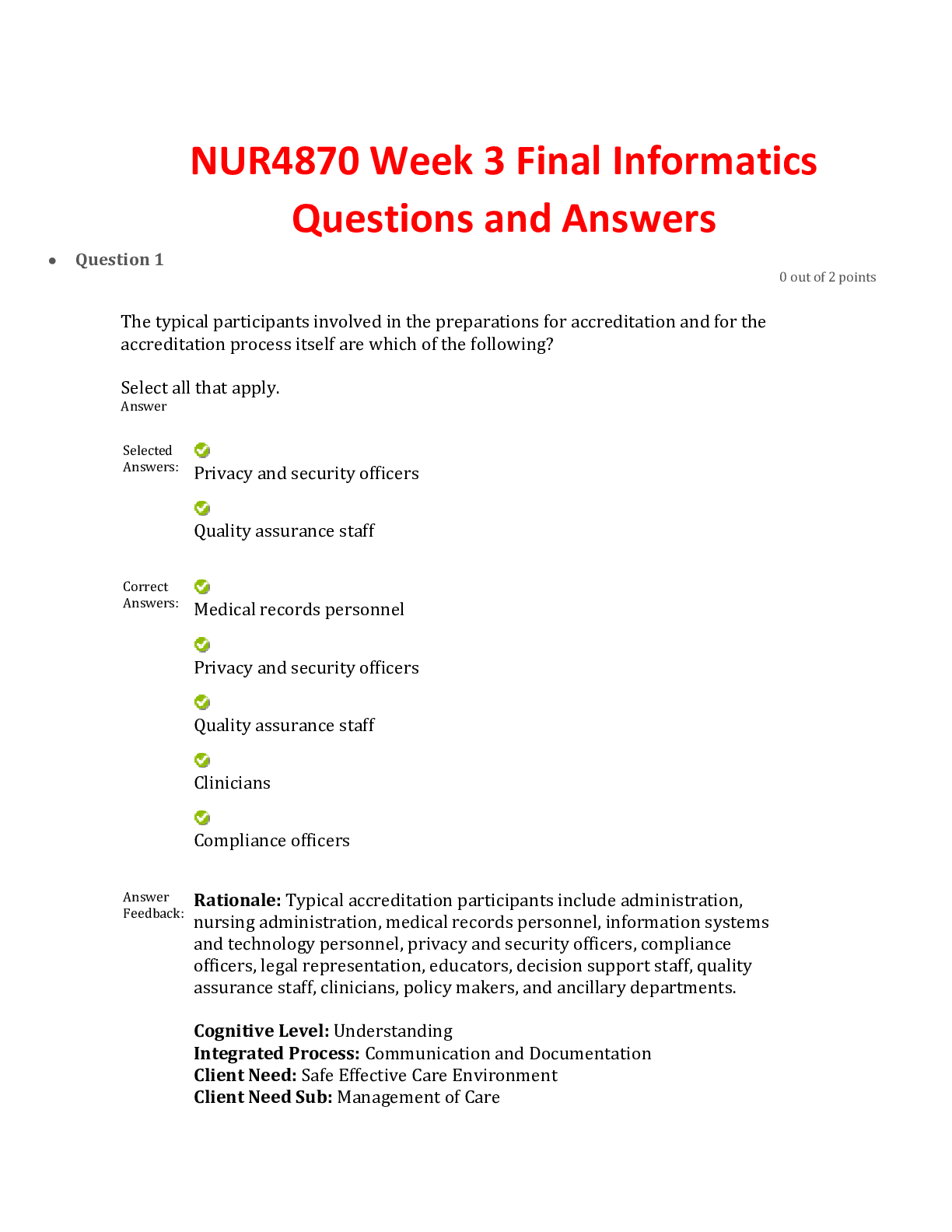 NUR4870 week 3 Final Informatics Questions and answers {Latest Update}